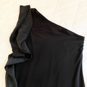 Ralph Lauren Black One-Shoulder Formal Full Length Dress with Ruffle